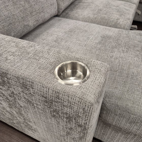 Close-up of the built-in stainless steel cup holder set into the arm of the Springbrook Corner Sofa Bed.