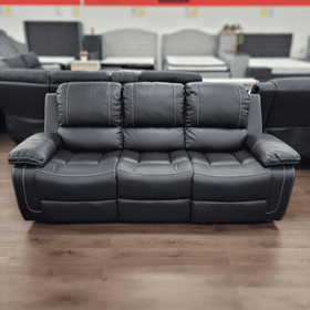 Stanhill 3 Seater Recliner - Air Leather Luxury in Black with Contrast Stitching | The A2Z Furniture