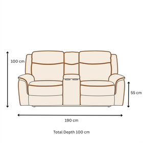 Sunshine 2 Seater Air Leather Electric Recliner dimension diagram