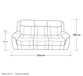 Sunshine 3 Seater Air Leather Electric Recliner Lounge dimension diagram - 210cm width, 100cm depth, 100cm height, 55cm seat height