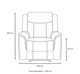 Sunshine Rocker & Swivel Recliner Chair dimensions — 100 cm width, 100 cm height, 55 cm seat height, 100 cm total seat depth