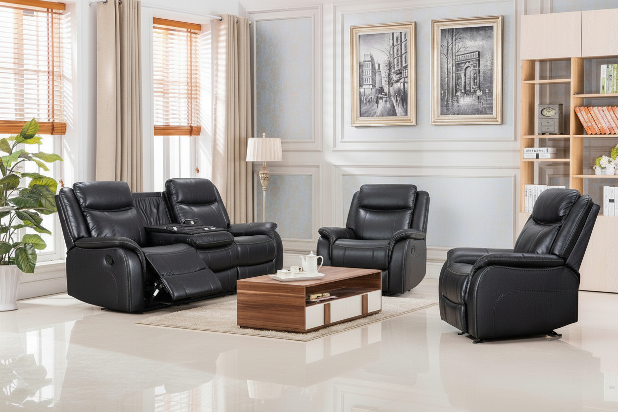 Sunshine Manual 3+1+1 Black Recliner Package