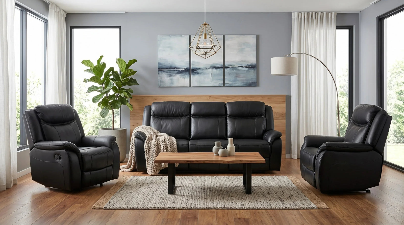 Sunshine Electric 3+1+1 Black Recliner Package