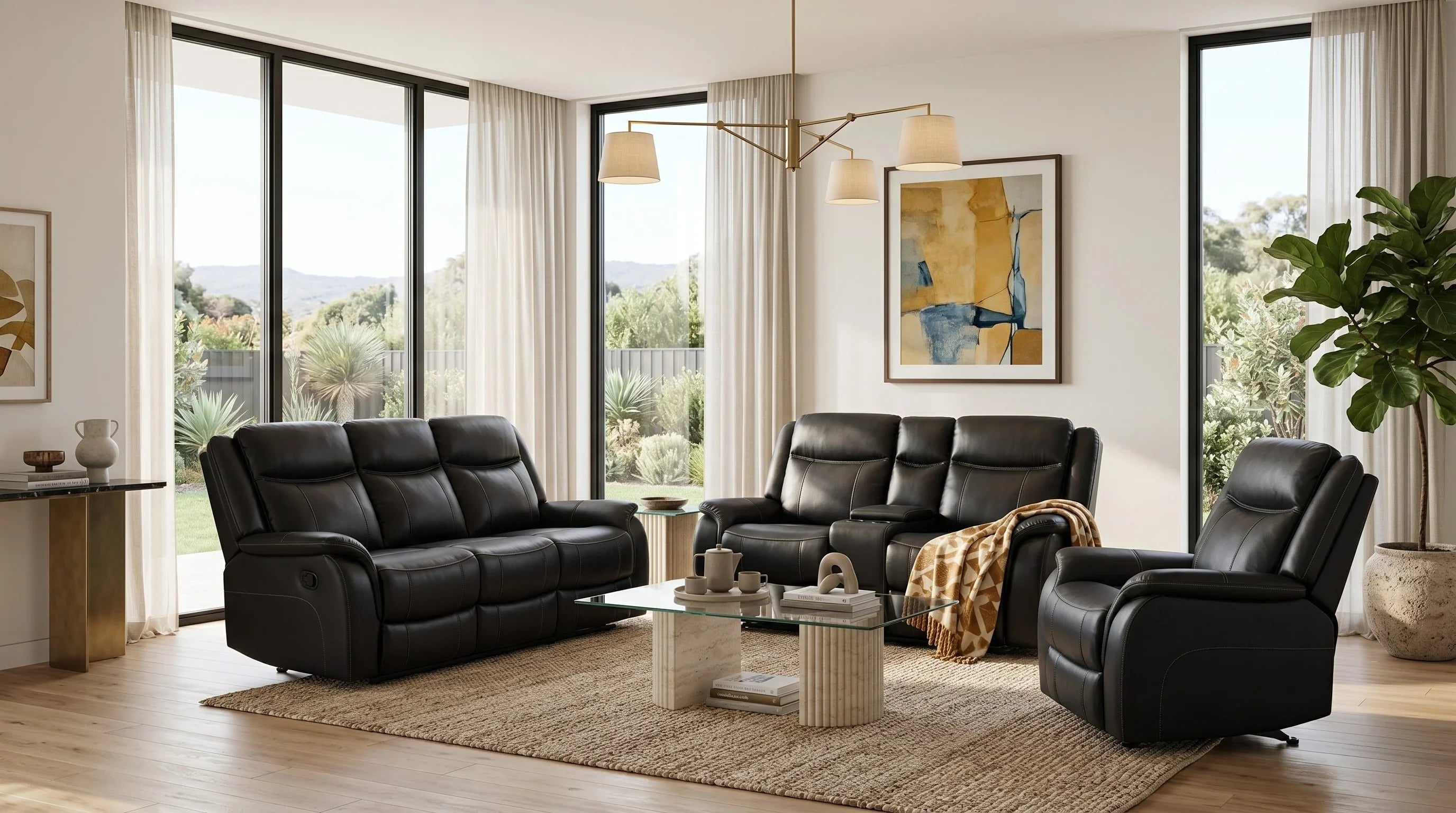 Sunshine Manual 3+2+1 Black Recliner Package