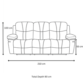 Sutton 3 Seater Air Leather Manual Recliner Lounge dimensions diagram - length 210cm, depth 90cm, height 55-100cm - The A2Z Furniture