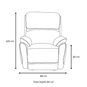 Swan Leather Recliner Chair dimensions diagram — 88cm width, 80cm depth, 46cm seat height, 120cm overall height