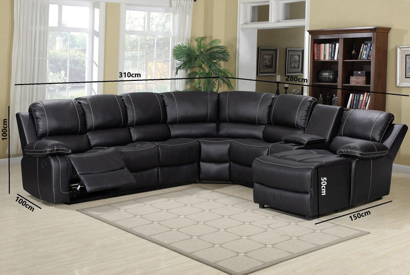 Sydney II Black Modular Air Leather Corner Recliner with Chaise and Storage - The A2Z Furniture