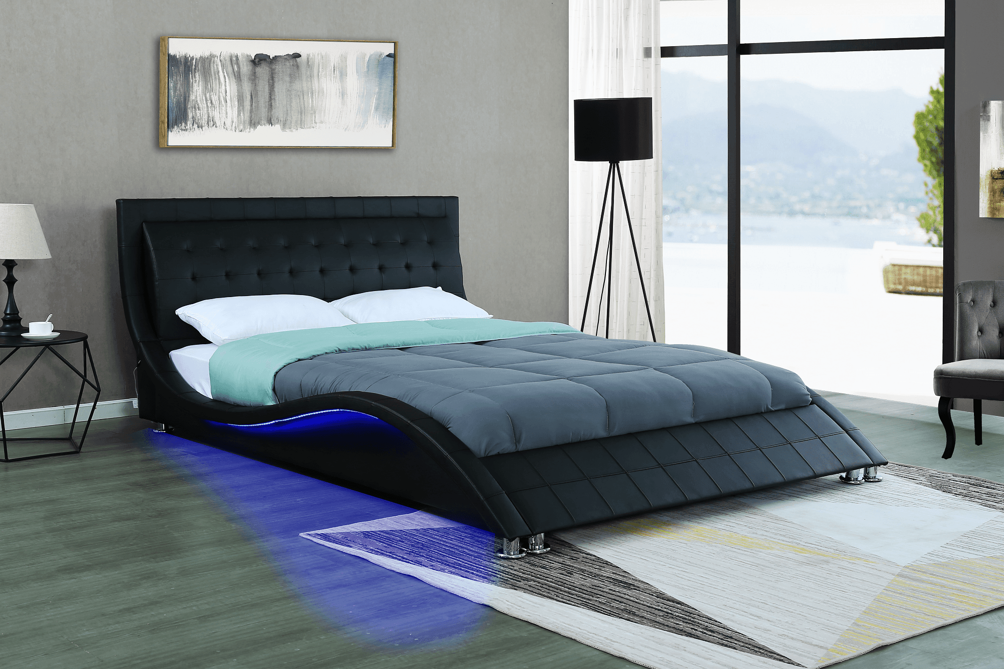 Victory PU Leather Upholstered Black Bedroom Suite with LED Lights available in Queen and King Size - The A2Z Furniture