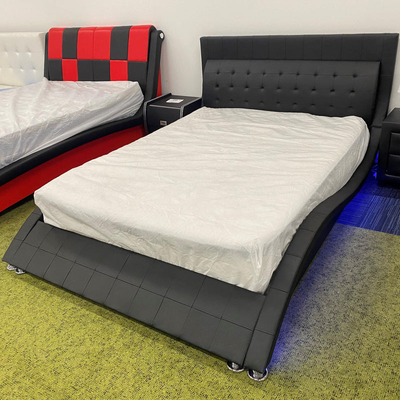 Victory Bed Frame - Modern Leather Bed with LED Lights - The A2Z Furniture
