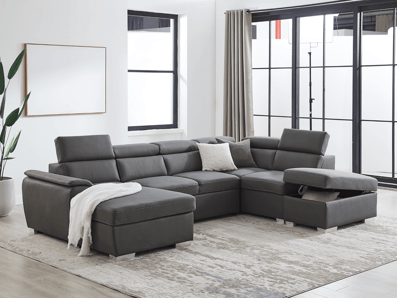 Walker Suede Fabric Sofa Bed Lounge with Chaise and Ottoman - The A2Z Furniture