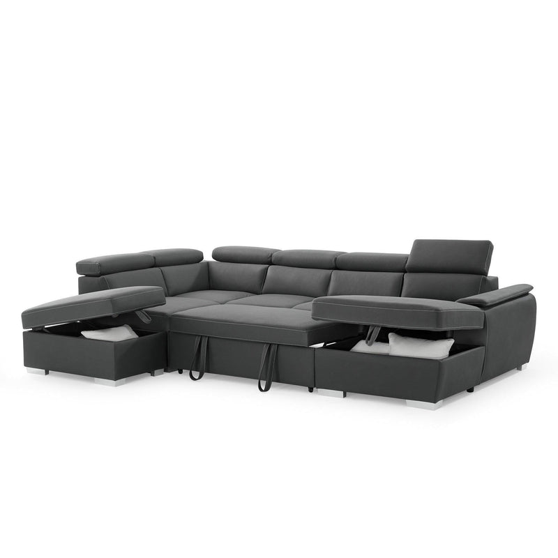 Walker Suede Fabric Sofa Bed Lounge with Chaise and Ottoman - The A2Z Furniture