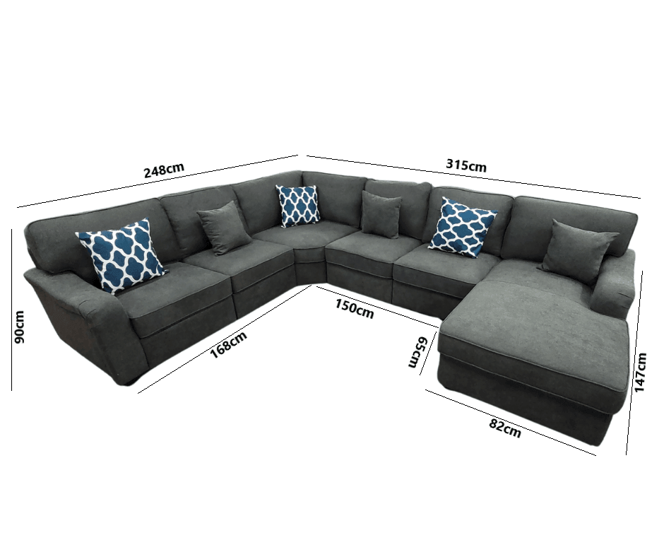 Watson Grey Modular Corner Sofa with Chaise - The A2Z Furniture