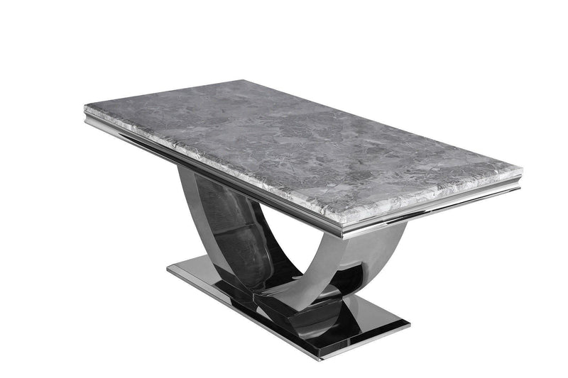 Zone Dining Table - Grey Marble Top, Stainless Steel Base | Luxury Dining Furniture
