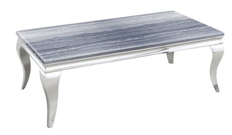 Stylish and modern Zoom Coffee Table by The A2Z Furniture with stainless steel frame and options of black glass, black marble, grey marble, and crème marble tops